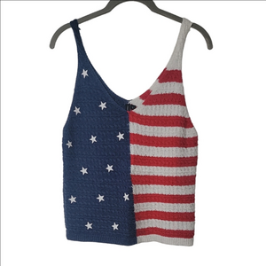 MOON AND MADISON ANTHROPOLOGIE Stars and Stripes Knit Tank Top Size Large